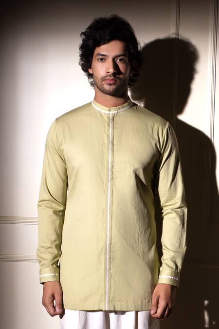 Buy_Studio Error_Green Cotton Satin Solid Straight Shirt _Online_at_Aza_Fashions