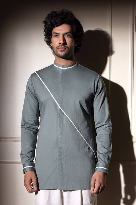 Buy Studio Error Blue Cotton Satin Cross Panel Shirt Online at Aza Fashions Buy_Studio Error_Blue Cotton Satin Cross Panel Shirt _Online_at_Aza_Fashions