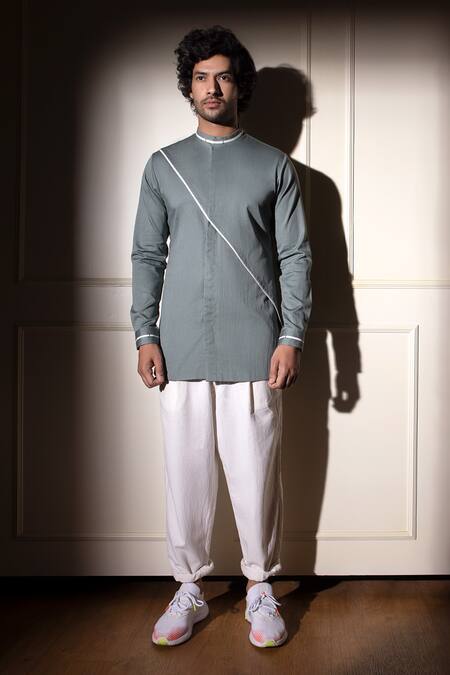 Shop Studio Error Blue Cotton Satin Cross Panel Shirt Online at Aza Fashions Shop_Studio Error_Blue Cotton Satin Cross Panel Shirt _Online_at_Aza_Fashions