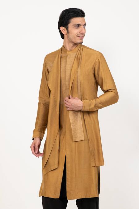 Studio Error Yellow Cotton, Silk Layered Textured Kurta Online at Aza Fashions Studio Error_Yellow Cotton, Silk Layered Textured Kurta _Online_at_Aza_Fashions