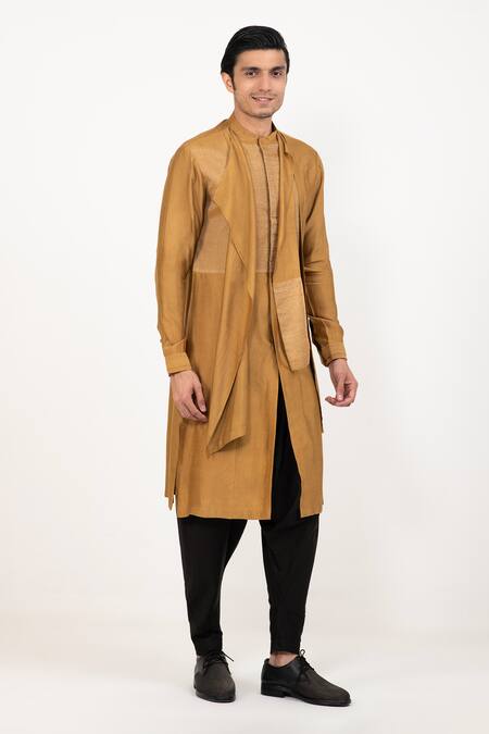Shop Studio Error Yellow Cotton, Silk Layered Textured Kurta Online at Aza Fashions Shop_Studio Error_Yellow Cotton, Silk Layered Textured Kurta _Online_at_Aza_Fashions