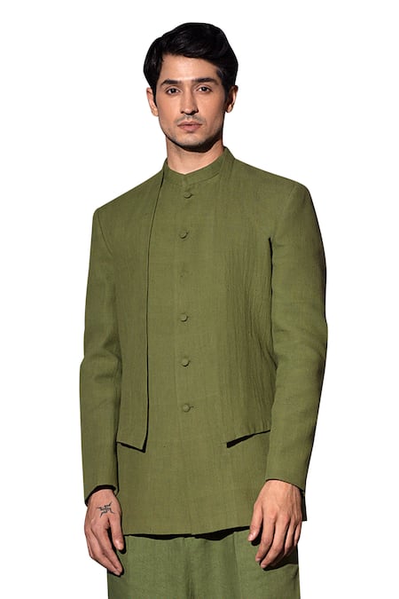 Studio Error_Green Cotton Embroidered Layered Bandhgala _Online_at_Aza_Fashions