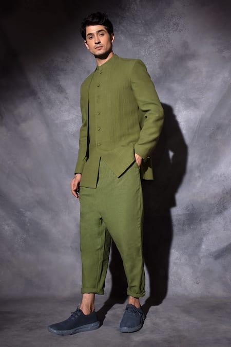 Studio Error_Green Cotton Embroidered Layered Bandhgala _at_Aza_Fashions