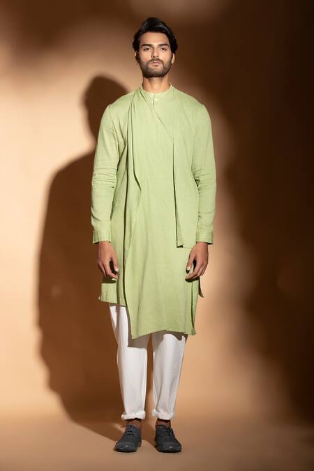 Studio Error_Green Cotton Solid Slit Kurta _Online_at_Aza_Fashions
