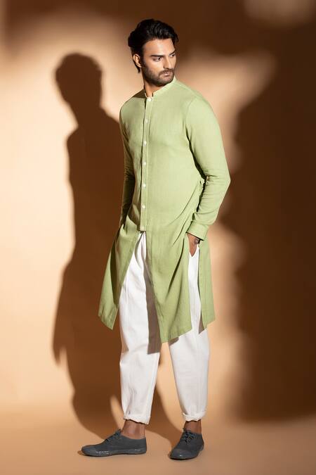 Buy_Studio Error_Green Cotton Solid Slit Kurta _Online_at_Aza_Fashions
