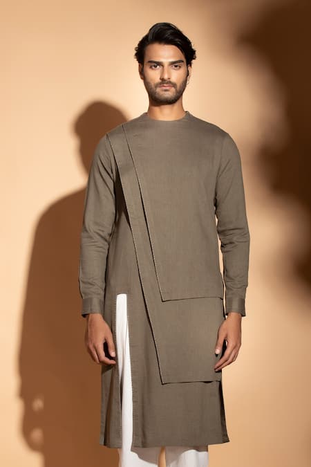 Studio Error_Brown Cotton Embroidery Hand Layered Kurta _Online_at_Aza_Fashions