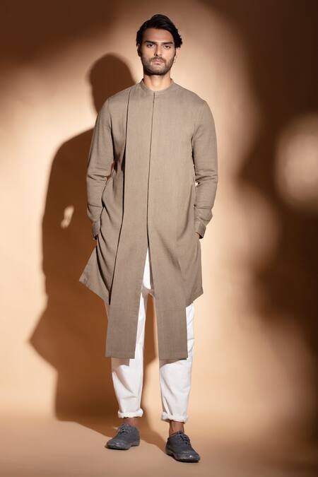 Studio Error_Brown Cotton Embroidery Layered Concealed Placket Hand Kurta _Online_at_Aza_Fashions