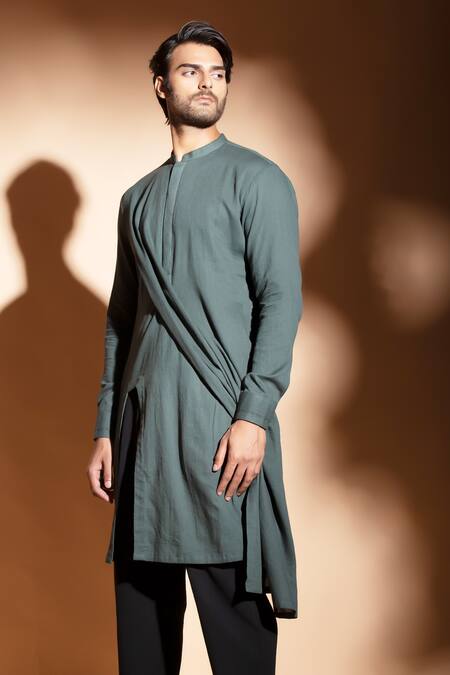 Buy_Studio Error_Blue Cotton Embroidery Hand Front Slit Kurta _Online_at_Aza_Fashions