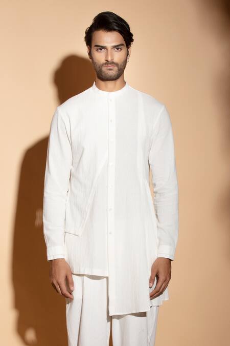 Studio Error_Off White Cotton Embroidery Hand Asymmetric Kurta _Online_at_Aza_Fashions