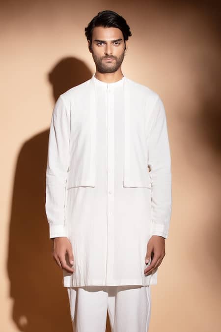 Studio Error_Off White Cotton Embroidery Hand Front Layered Kurta _Online_at_Aza_Fashions