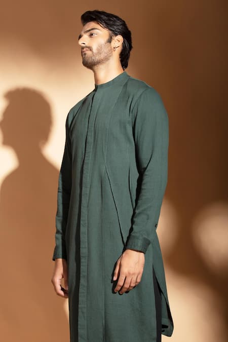 Studio Error_Blue Cotton Embroidery Hand Side Layered Kurta _Online_at_Aza_Fashions