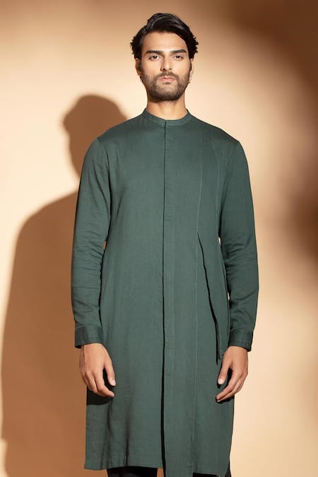 Buy_Studio Error_Blue Cotton Embroidery Hand Side Layered Kurta _Online_at_Aza_Fashions