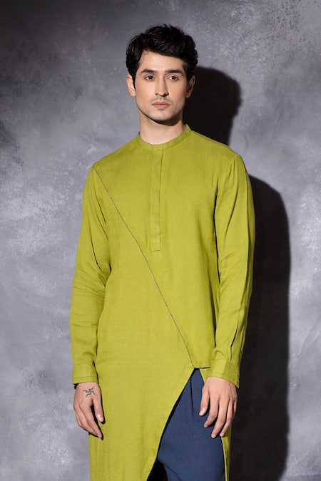 Studio Error_Yellow Cotton Embroidery Thread Hand Cross Kurta _Online_at_Aza_Fashions
