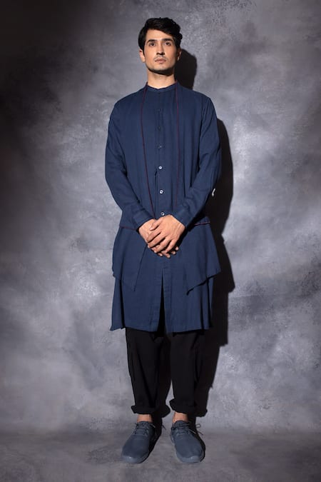 Buy_Studio Error_Blue Cotton Embroidery Hand Multi Layered Kurta _Online_at_Aza_Fashions