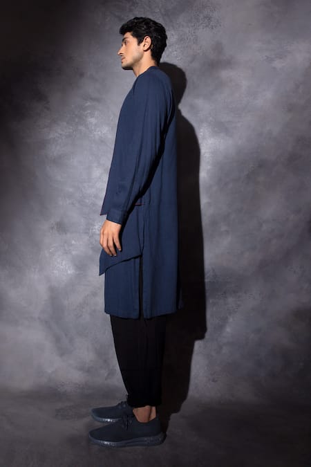 Shop_Studio Error_Blue Cotton Embroidery Hand Multi Layered Kurta _Online_at_Aza_Fashions