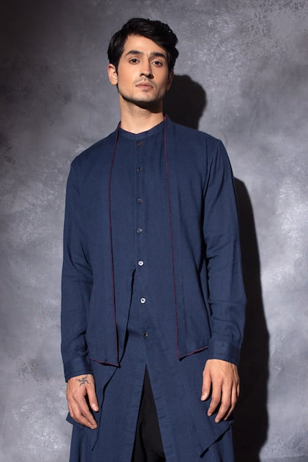 Studio Error_Blue Cotton Embroidery Hand Multi Layered Kurta _at_Aza_Fashions