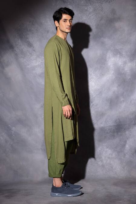 Buy_Studio Error_Green Cotton Embroidery Cross Double Layered Hand Kurta _Online_at_Aza_Fashions