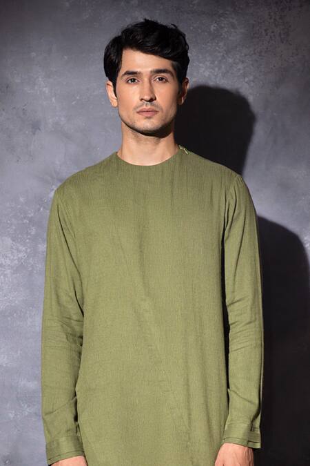 Shop_Studio Error_Green Cotton Embroidery Cross Double Layered Hand Kurta _Online_at_Aza_Fashions