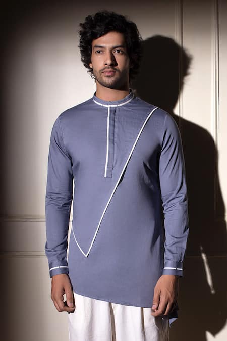 Buy_Studio Error_Blue Cotton Satin Solid Layered Short Kurta _Online_at_Aza_Fashions