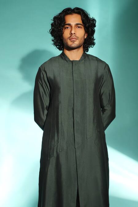 Studio Error_Green Cotton, Silk Slice Patch Layered Kurta _Online_at_Aza_Fashions