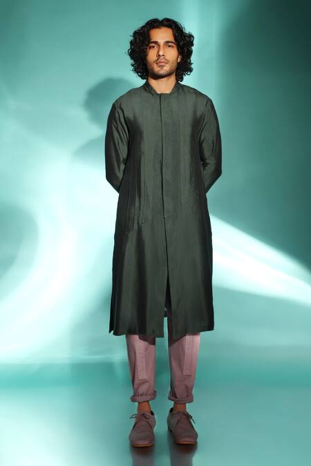 Buy_Studio Error_Green Cotton, Silk Slice Patch Layered Kurta _Online_at_Aza_Fashions