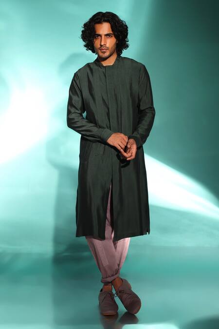 Shop_Studio Error_Green Cotton, Silk Slice Patch Layered Kurta _Online_at_Aza_Fashions