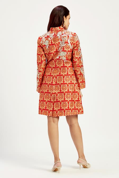 Madder Much Amala Floral Applique Boxy Blazer Dress 