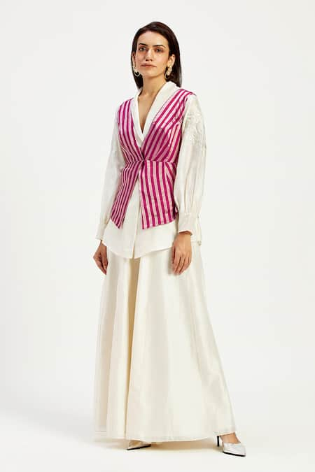 Madder Much Margo Stripe Pattern Asymmetrical Vest With Flared Pant 