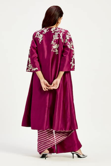 Shop Madder Much Purple Chanderi Embroidery Open Neck Dani Techno Floral Jacket at Aza Fashions Shop_Madder Much_Purple Chanderi Embroidery Open Neck Dani Techno Floral Jacket _at_Aza_Fashions