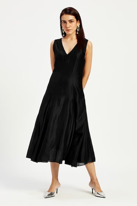 Buy_Madder Much_Black Chanderi Silk, Cotton, Parker Stripe Pattern Handwoven Blazer With Dress _Online_at_Aza_Fashions