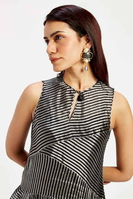 Buy_Madder Much_Black Chanderi Silk, , Handloom Winona The Twirling Lines Dress _Online_at_Aza_Fashions