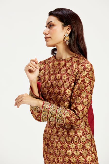 Buy_Madder Much_Multi Color Silk, Cotton Embroidery High Neck Zoi Handwoven Bow Tie Up Dress _Online_at_Aza_Fashions