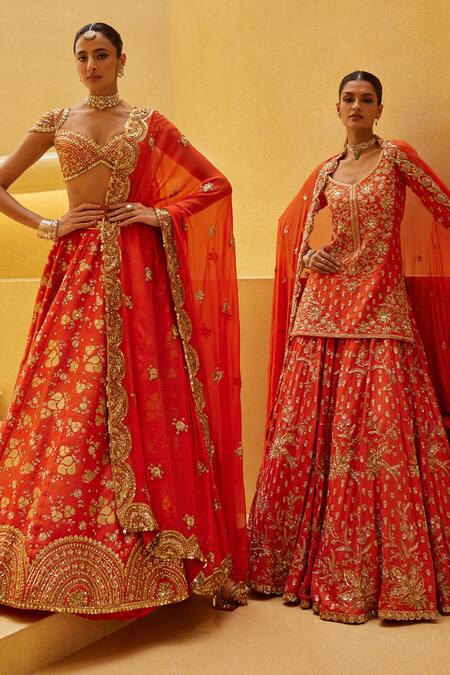 Prevasu Orange Silk, Georgette Embroidery, Sequins, Zari Sweetheart Marah Lehenga Set Online at Aza Fashions Prevasu_Orange Silk, Georgette Embroidery, Sequins, Zari Sweetheart Marah Lehenga Set _Online_at_Aza_Fashions