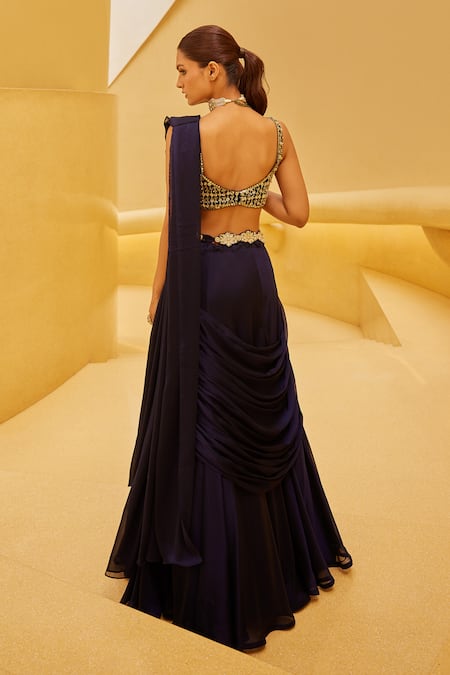 Prevasu Midnight Pre-Draped Saree Set 