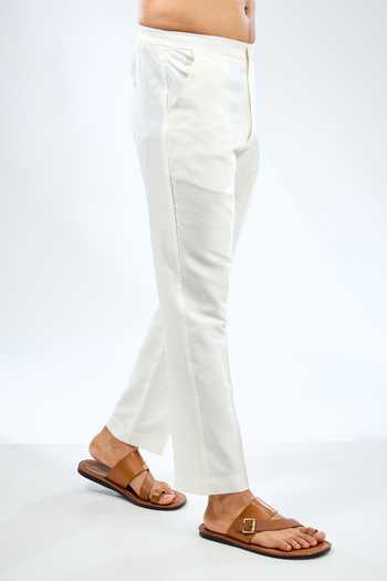 Rabani & Rakha_Ivory Linen, Cotton Embroidery Pintuck Detail Kurta With Pant _Online_at_Aza_Fashions