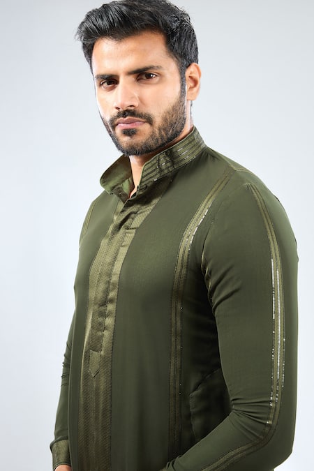 Rabani & Rakha_Green Georgette, Cotton, Silk Sequins Embroidered Kurta With Pant _Online_at_Aza_Fashions