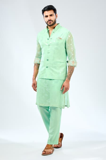 Buy_Rabani & Rakha_Blue Georgette Sequins Aqua Embroidered Bundi _Online_at_Aza_Fashions