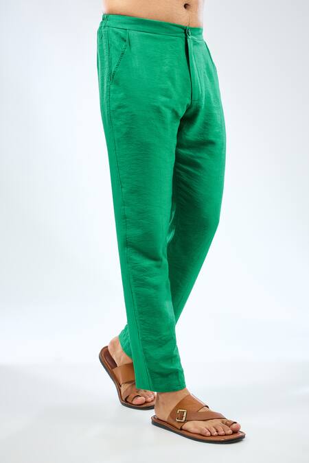 Rabani & Rakha_Emerald Green Georgette, Cotton Embroidery Thread Kurta With Pant _Online_at_Aza_Fashions