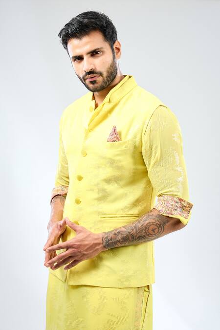 Buy Rabani & Rakha Yellow Georgette, Cotton, Silk Sequins Abstract Embroidered Bundi Set Online at Aza Fashions Buy_Rabani & Rakha_Yellow Georgette, Cotton, Silk Sequins Abstract Embroidered Bundi Set _Online_at_Aza_Fashions