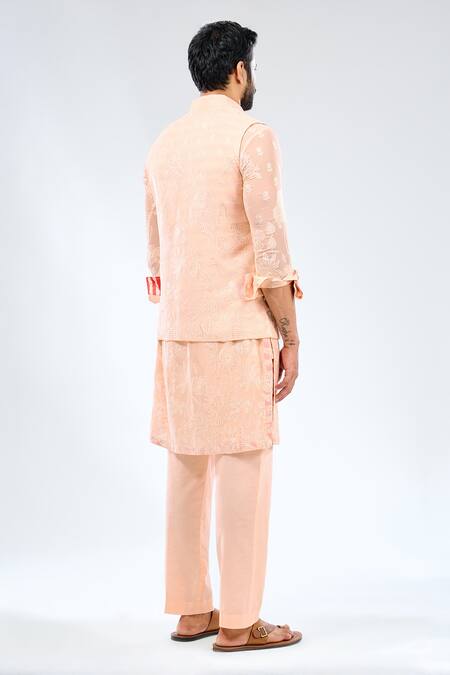 Rabani & Rakha Fauna Embroidered Peach Bundi 