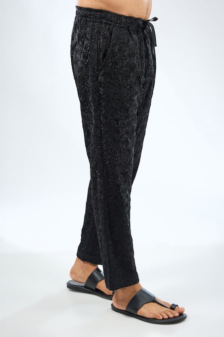 Rabani & Rakha_Black Georgette Embroidery Floral Thread Work Shirt With Pyjama _Online_at_Aza_Fashions