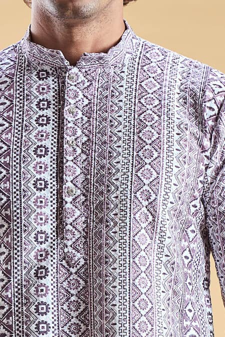 Buy_Arihant Rai Sinha_Purple Silk, Rayon Embroidery Chikankari Kurta With Churidar _Online_at_Aza_Fashions