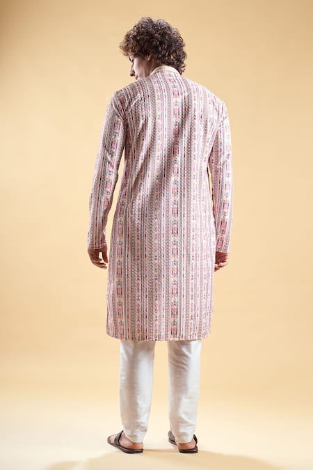 Shop Arihant Rai Sinha Multi Color Silk, Rayon Embroidery Printed Chikankari Kurta With Churidar at Aza Fashions Shop_Arihant Rai Sinha_Multi Color Silk, Rayon Embroidery Printed Chikankari Kurta With Churidar_at_Aza_Fashions