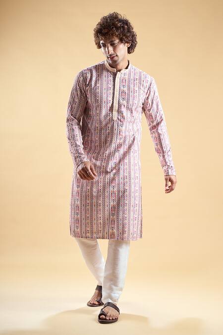 Shop Arihant Rai Sinha Multi Color Silk, Rayon Embroidery Printed Chikankari Kurta With Churidar Online at Aza Fashions Shop_Arihant Rai Sinha_Multi Color Silk, Rayon Embroidery Printed Chikankari Kurta With Churidar_Online_at_Aza_Fashions