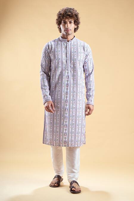 Arihant Rai Sinha Multi Color Silk, Rayon Embroidery Chikankari Straight Kurta With Churidar Online at Aza Fashions Arihant Rai Sinha_Multi Color Silk, Rayon Embroidery Chikankari Straight Kurta With Churidar _Online_at_Aza_Fashions