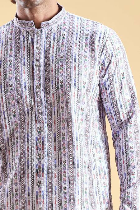 Shop Arihant Rai Sinha Multi Color Silk, Rayon Embroidery Chikankari Straight Kurta With Churidar Online at Aza Fashions Shop_Arihant Rai Sinha_Multi Color Silk, Rayon Embroidery Chikankari Straight Kurta With Churidar _Online_at_Aza_Fashions