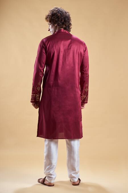 Shop Arihant Rai Sinha Maroon , Satin Embroidery Start Straight Kurta With Churidar at Aza Fashions Shop_Arihant Rai Sinha_Maroon , Satin Embroidery Start Straight Kurta With Churidar _at_Aza_Fashions