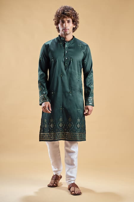 Arihant Rai Sinha Green Organza, Satin Start Hand Straight Kurta With Churidar