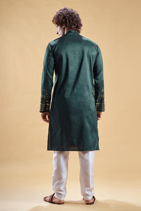 Shop_Arihant Rai Sinha_Green Organza, Satin Start Hand Straight Kurta With Churidar _at_Aza_Fashions