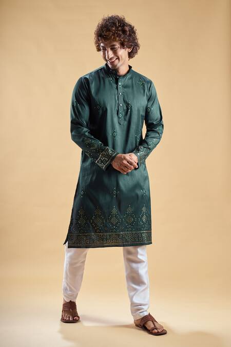 Buy_Arihant Rai Sinha_Green Organza, Satin Start Hand Straight Kurta With Churidar _Online_at_Aza_Fashions